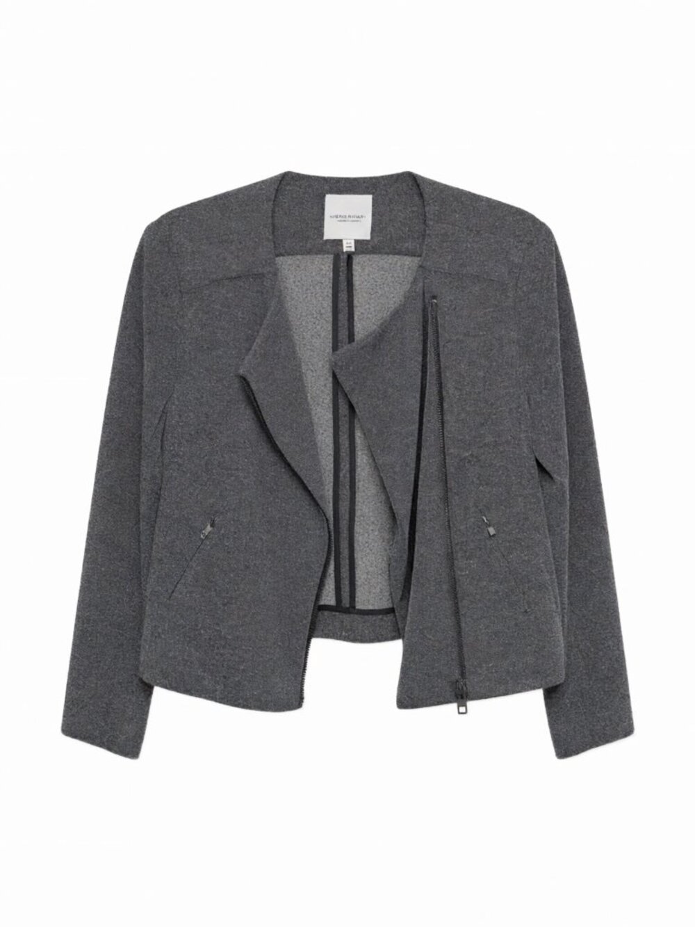 Catherine Malandrino Women's Blazer L Gray Collarless Asymmetric Zip Heathered